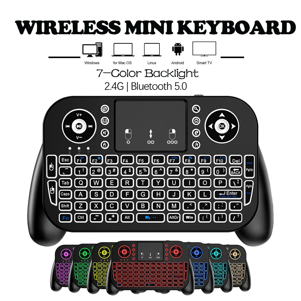Compact Bluetooth Touchpad Keyboard with Backlit Air Mouse Remote Control