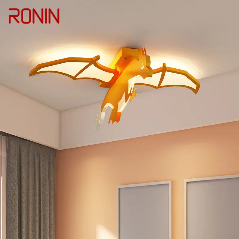 

RONIN Children's Dinosaur Ceiling Lamp LED Creative Orange Cartoon Light For Kids Room Kindergarten Dimmable Remote Control