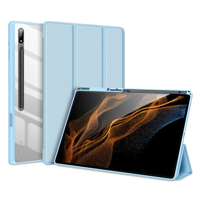 Tablet Leather Case For Samsung Galaxy Tab S8 Ultra S7 S8 S6 Lite S7FE/S7 S8 Plus DD Toby Series Smart Sleep Wake Pencil Holder Blue