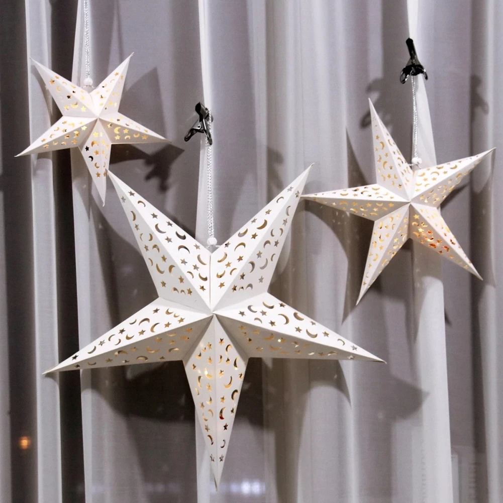 Christmas Star Hanging Decoration with Light Five-pointed Star Paper Pendant for Home Decor Holiday Party Shop Window Decoration