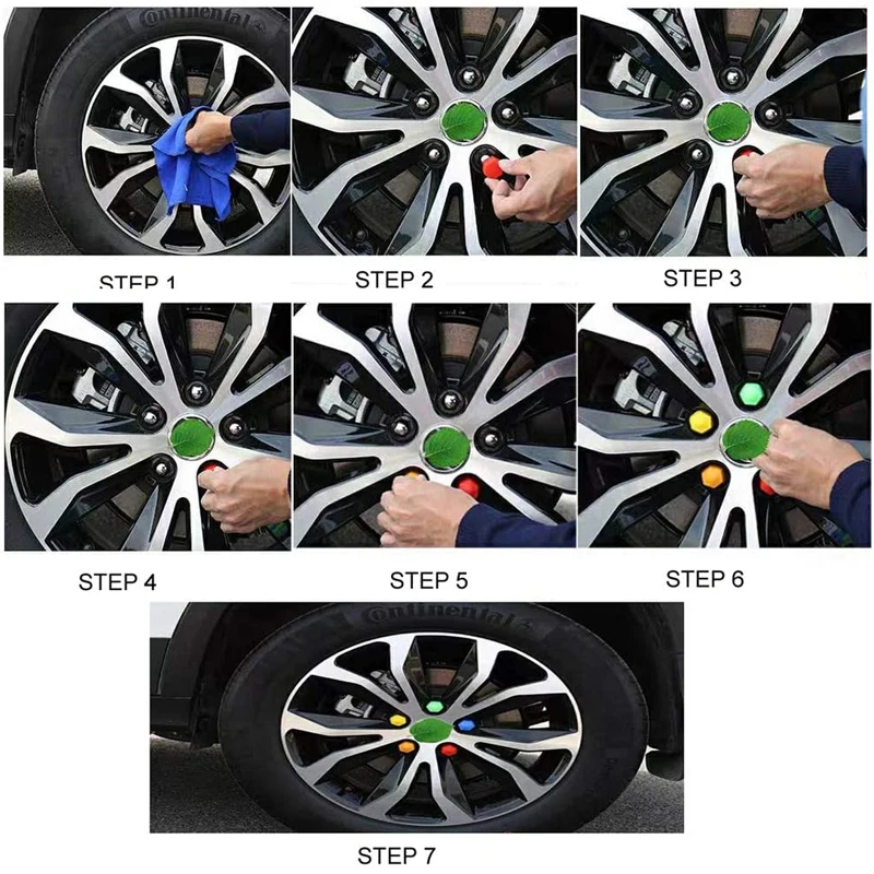 20-Piece 17mm Car Wheel Nut Covers Set – Colorful Hexagon Caps With Removal Tool (Red, Yellow, Blue, Green, Purple)
