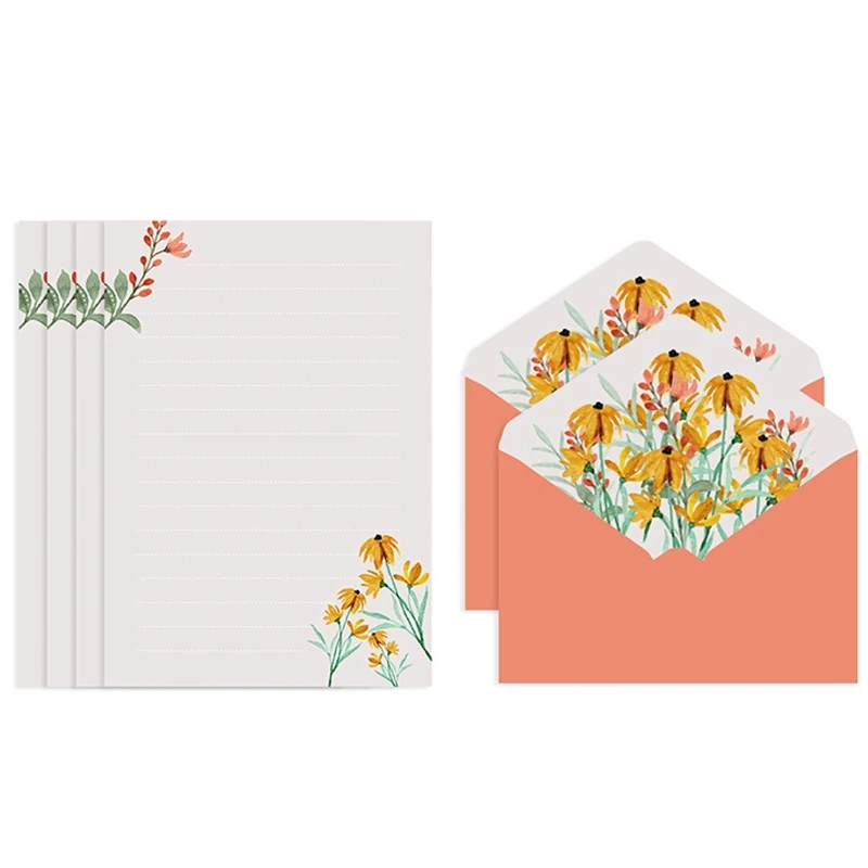 Letter Paper Stationery Kit Flower Envelope Set 4 Letter Papers Ideal Wedding Party Invitation Greeting Letters writing paper set