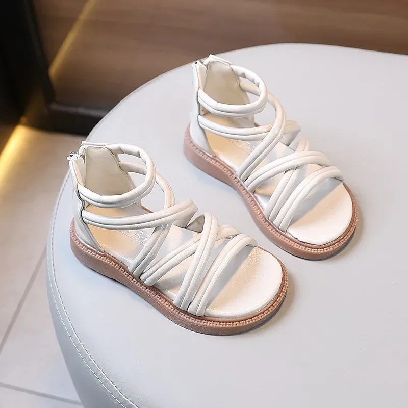 Girls Soft Roman Sandals Back Zipper Summer Shoes
