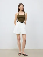 ZIQIAO 2025 Summer Women's Elevated Waist Wide Shorts - White Flattering Silhouette & Versatile Styling Casual Shorts 25ZQ92197 - Image 5