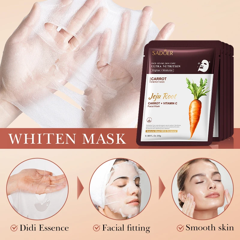 SADOER Carrot Vitamin C Face Mask Whitening Facial Masks Moisturizing Anti-aging Anti Wrinkles Face Sheet Mask Skin Care
