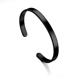 Sleek Black Stainless Steel Men's Open Bangle Bracelet (4mm balck color)