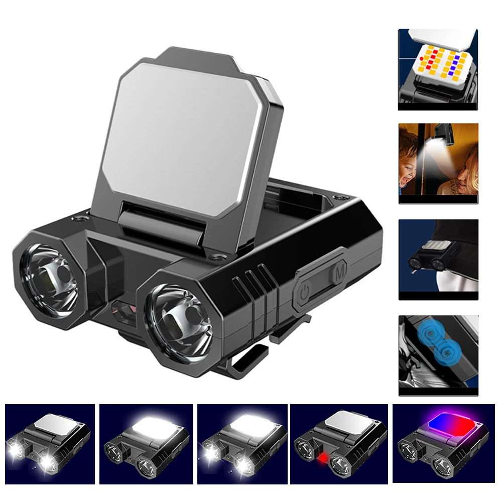 

2 in 1 Induction Sensor Headlamp Mini Cap Clip Light USB Rechargeable Built-in Battery Head Torchfor Camping Night Fishing