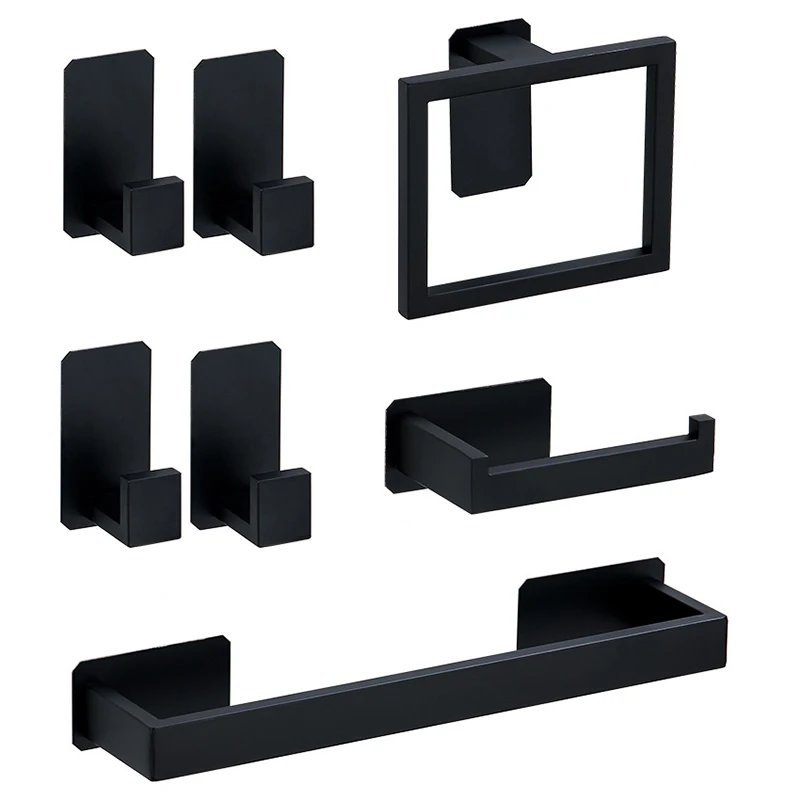 Self-adhesive-Black-Bathroom-Hardware-Kit-Stainless-Steel-Toilet-Paper ...