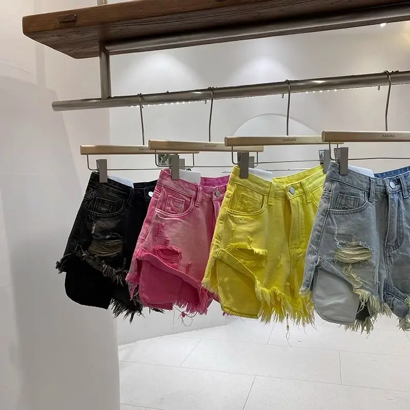 2026 New Ripped Rough Edge Design High Waist Denim Shorts Wide Leg Shorts Women