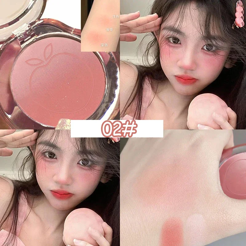 Peach Pink Matte Cheek Tint Blush - Silky Smooth Long-Lasting Facial Brightener Rouge Powder Palette