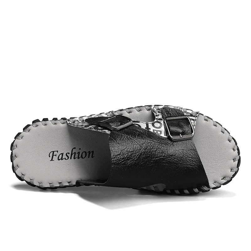 Brand 2023 New Summer Men's Slippers Genuine Leather High Quality Beach Casual Shoes Flat Outdoor Sandals Big Size 38-48