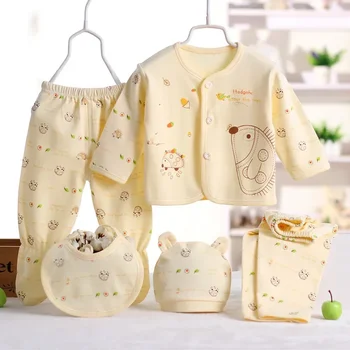 5 pz/set Abbigliamento Per Bambini Del Bambino Riccio Neonato Set Puro Cotone 0-3 M Vestiti Del Bambino Primavera Autunno Puro Cotone Set di Biancheria Intima 1