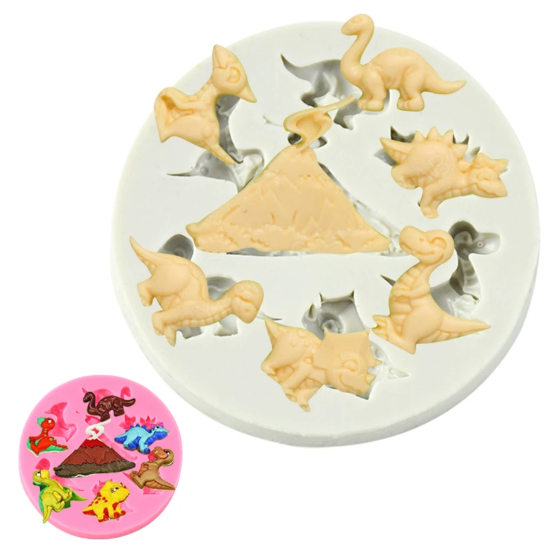 

3D Little Dinosaur Shape Fondant Silicone Mold 7 Holes Different Shapes Candy Craft Dessert Biscuit Baking Cake Decorating Tools