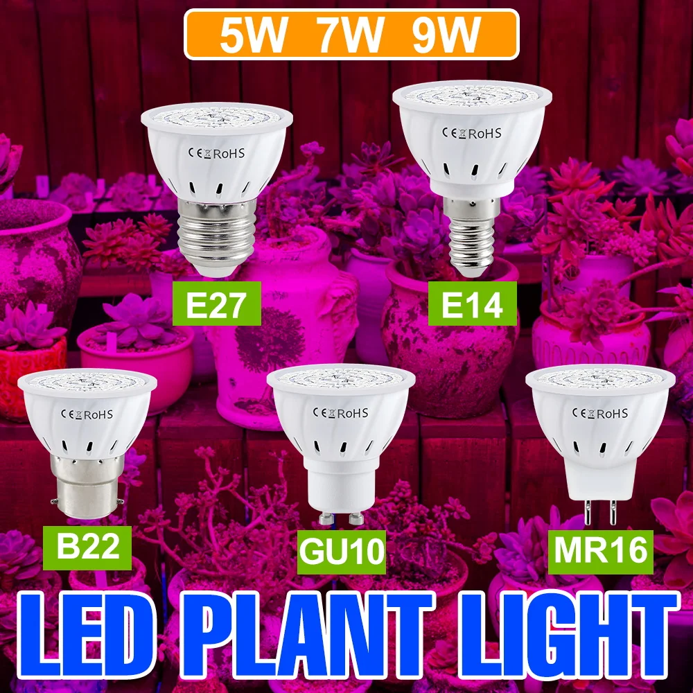 9W E27/E26 LED Grow Light GU10 Full Spectrum Plant Lamp E14 For Indoor ...