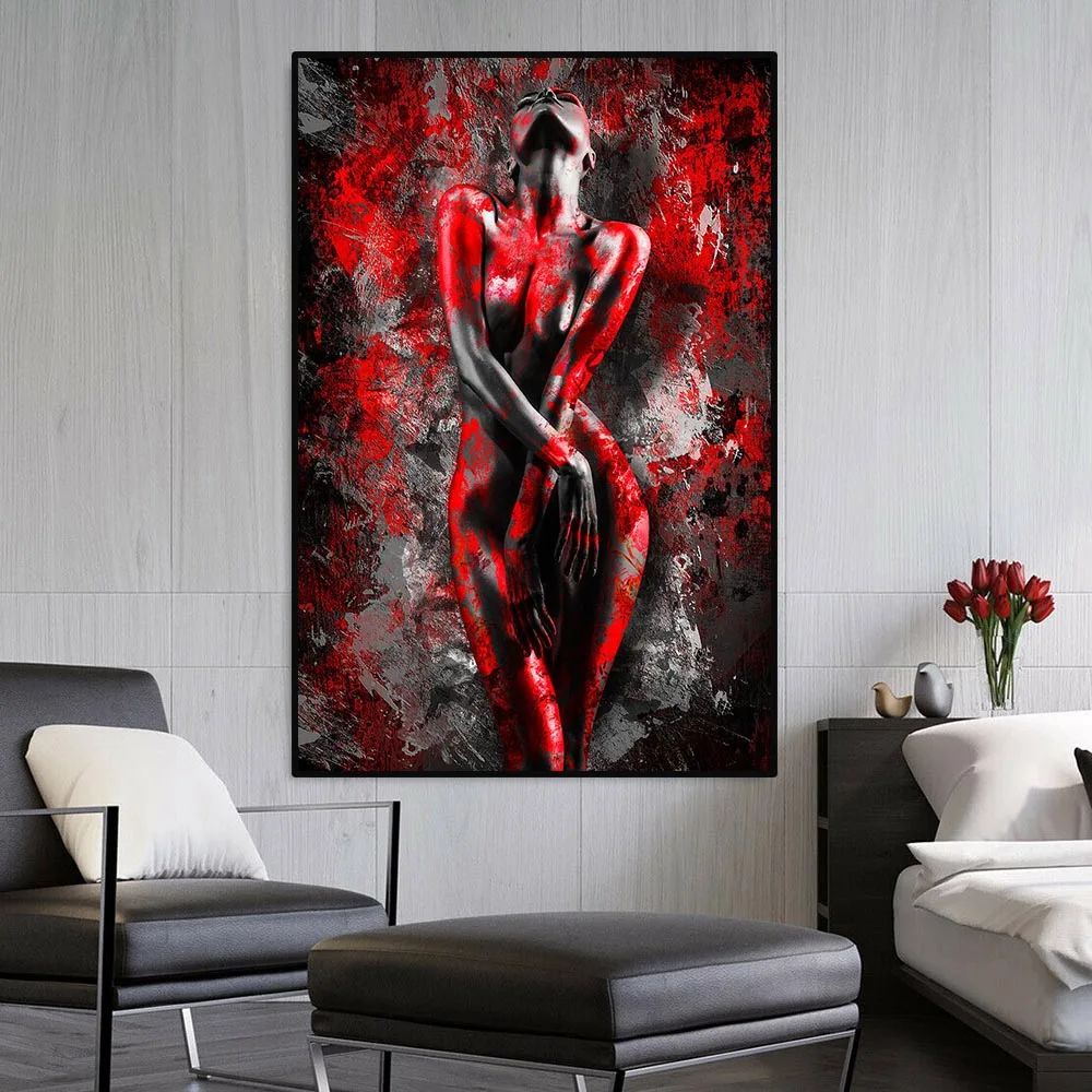 

Nordic Red Sexy Nude Women Poster And Canvas Painting Wall Art Prints For Living Room Home Bedroom Decoration Picture Frameless