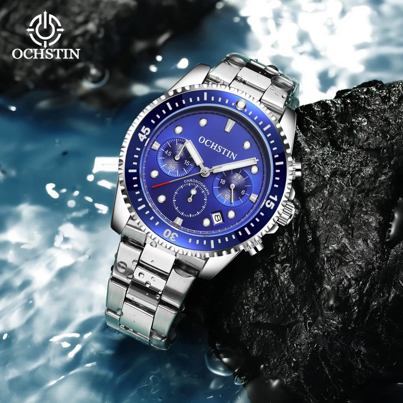 OCHSTIN Voyager Series Multi-functional Quartz Watch Steel Strap Elegant Taste Simple Style Waterproof Mens Quartz Clock