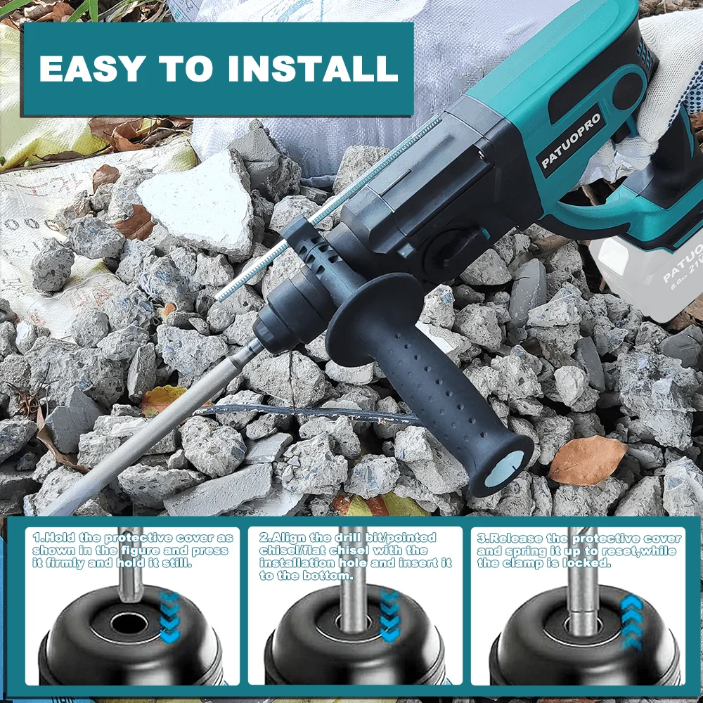 Brushless Cordless Electric Rotary Hammer 28mm 3 Functions Hammer Drill Makita 18V Battery(No Battery) Househeld Power Tool