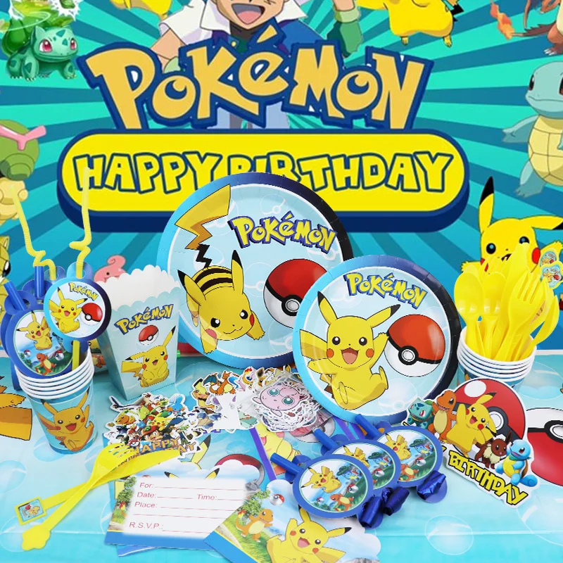 Pikachu Birthday Party Decorations – Balloons, Tableware & Backdrop Set 2