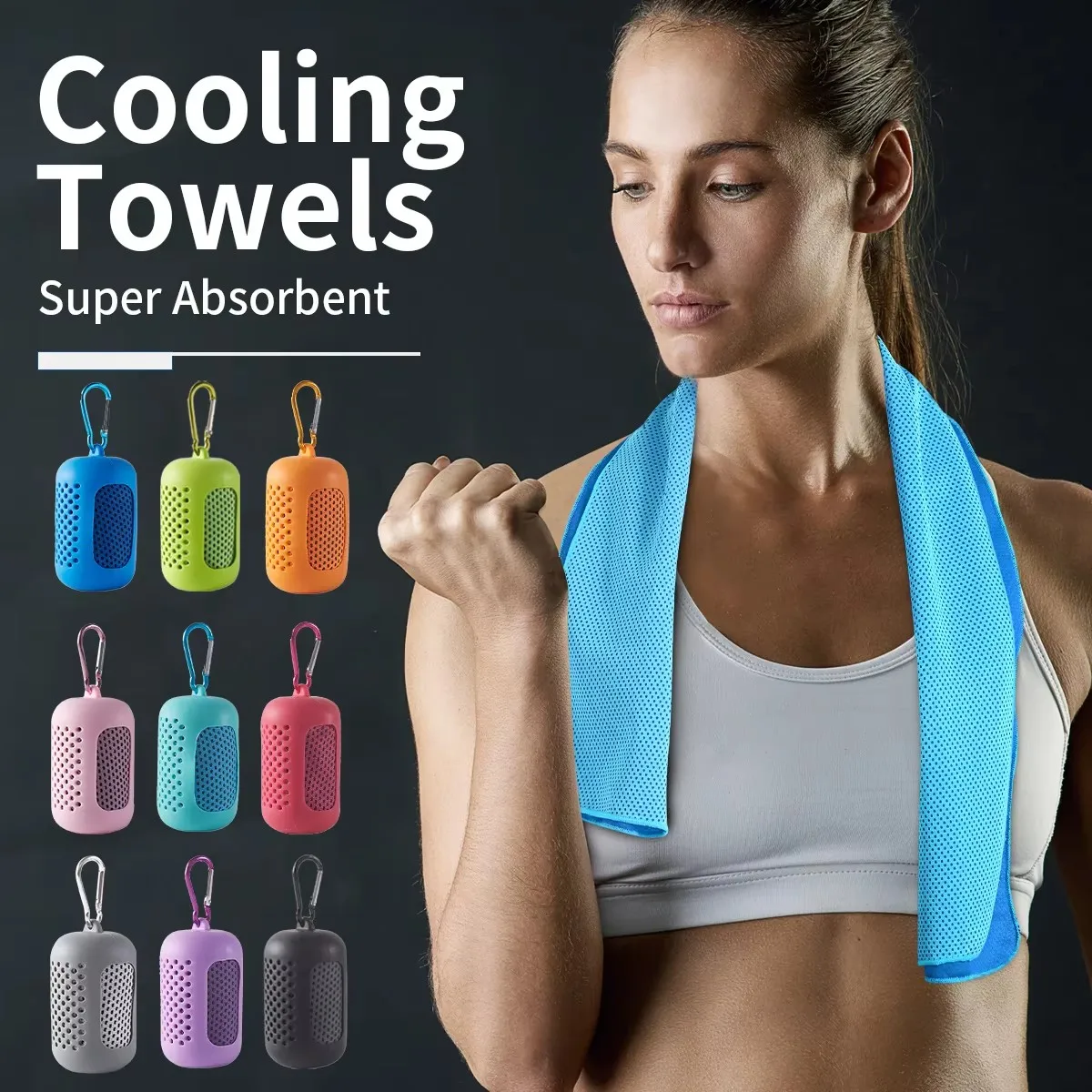 Outdoor Quick Drying Sports Cooling Ice Towel Portable Circular Silicone Wrapped Cold Towel Fitness Running Swimming Accessories
