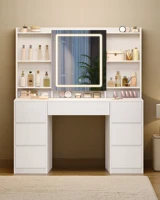 Туалетный столик с подсветкой, большим светодиодным зеркалом, регулируемой яркостью, стол для макияжа с 7 ящиками, 4 полки