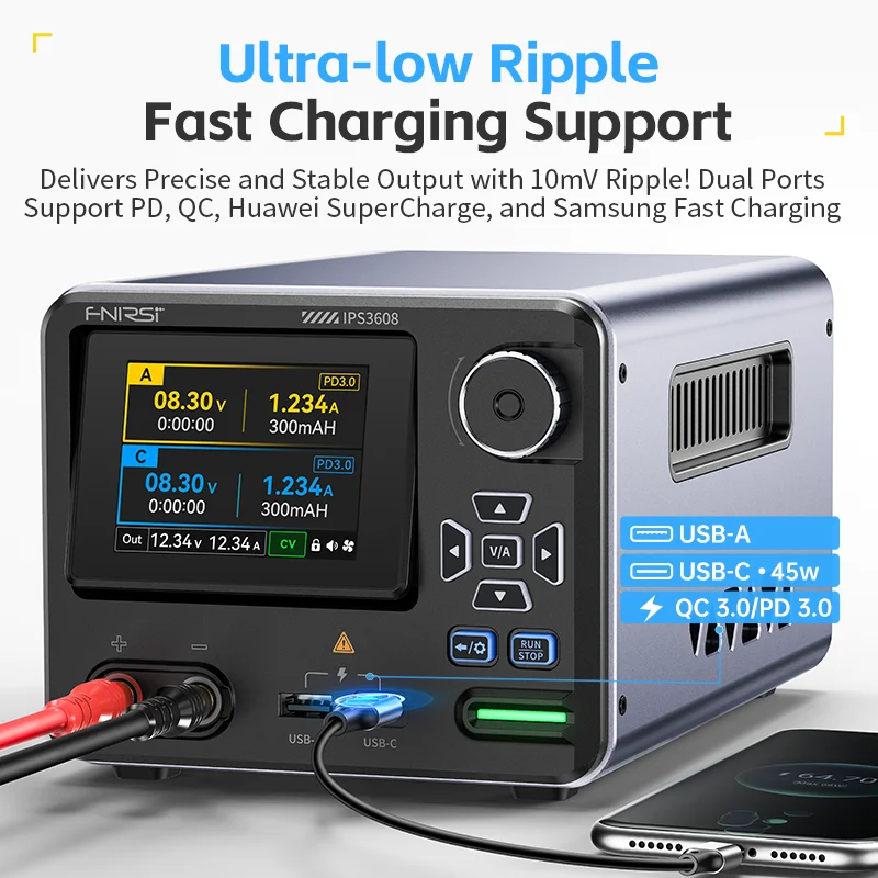 IPS3608 36V 8A 285W Intelligent Tool for Lab and DIY, Curve Display, Type-C & US