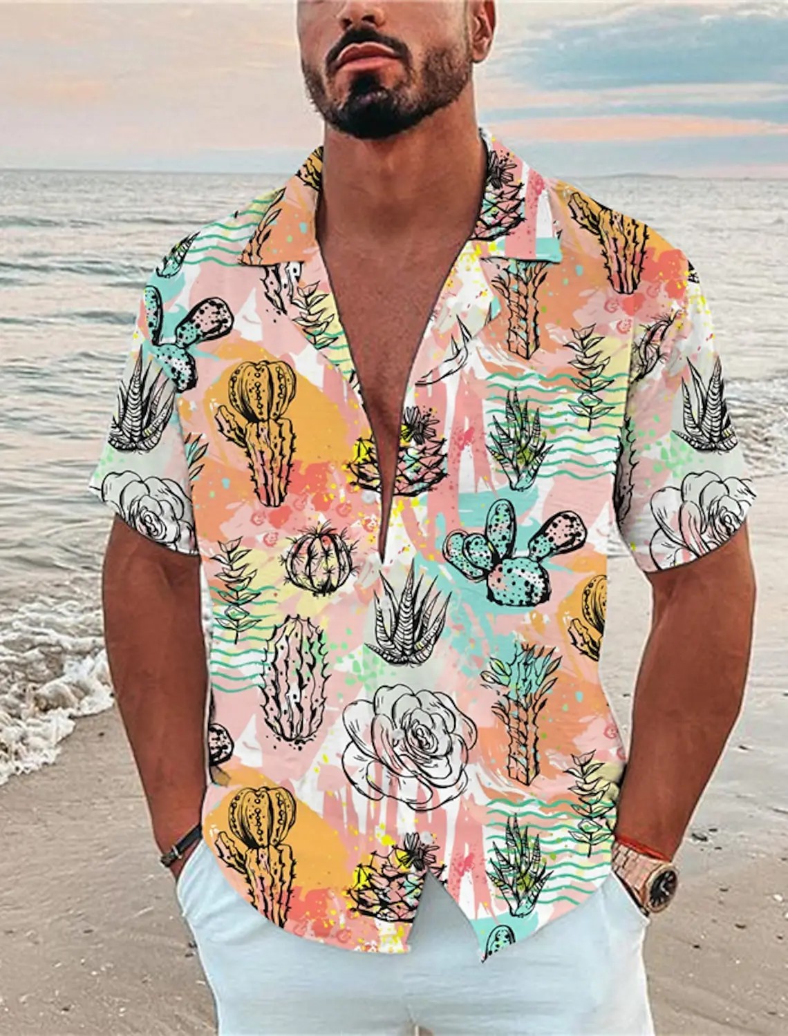 

Men's Shirt Cactus 3D Print Men's Clothing Oversized Summer 2024 New Travel Hawaii Beach Hawaiian Harajuku Short Sleeves Shirt