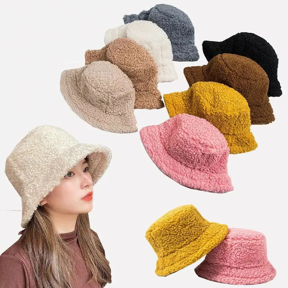 1Pc Winter Outdoor Fisherman Cap Warm Lamb Wool Panama Hat For Men Women bucket women hat