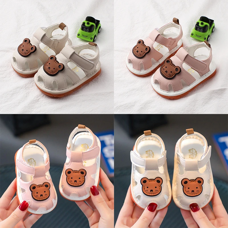 Summer Baby Sandals Cartoon Bear Applique Breathable First Walkers Cute Infant Toddler Boys Girls Soft Sole Anti slip Shoes 1