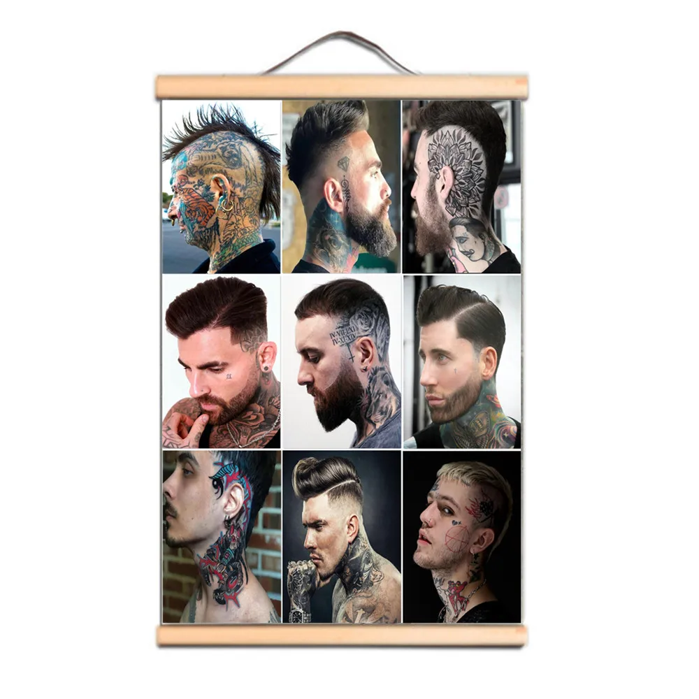 

Handsome Men's Hairstyle Art Poster Wall Chart For Barber Shop - Vintage Wooden Canvas Scroll Painting Wall Hangings Decor Mural