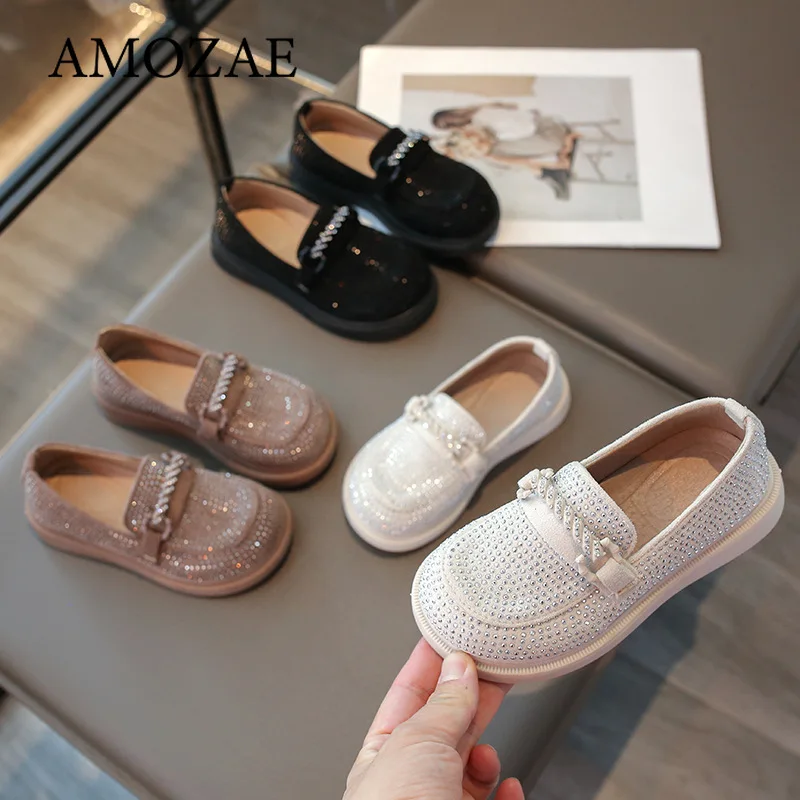 Princess Style Shiny Diamond Children's Single Shoes Soft Bottom Kids' Footwear Fashionable Korean Version Autumn New Arrival