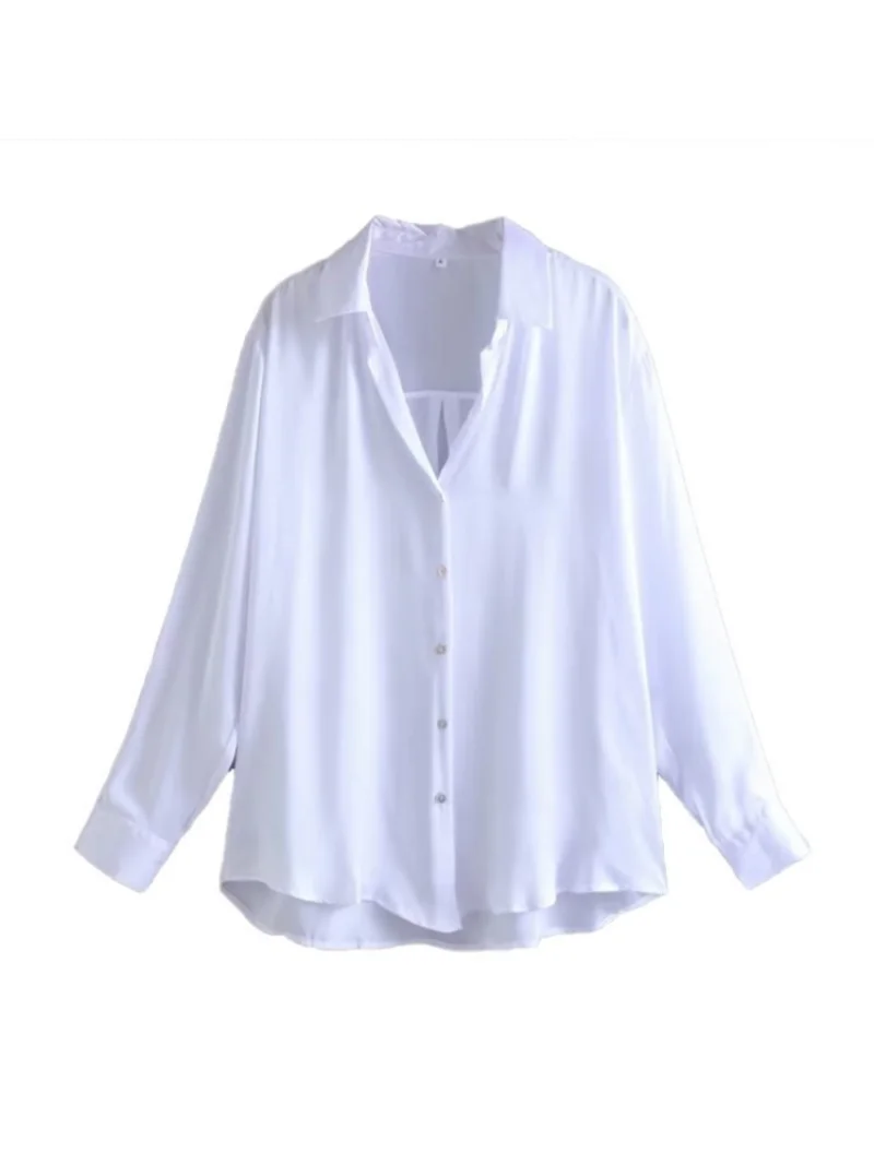 

2023 New Female Elegant Ladies Tops High Quality Office Lady Blouses Satin Long Sleeve Blouse Button Up Shirt Women Summer