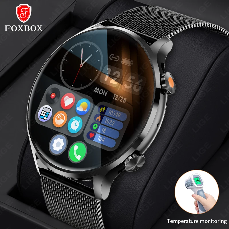

FOXBOX Temperature Monitoring Watch For Men Smart Watch Women Smartwatch Custom Dial Bluetooth Call Lady Bracelet Find Phone