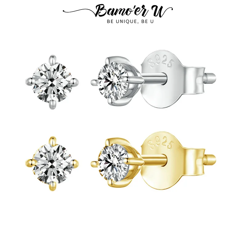 Silver Stud Earrings Moissanite 4 Prongs 925 Sterling Silver D Color Women Wedding Anniversary Fine Jewelry