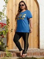 Plus Size Women's Retro Print Pants Gold Rhinestone Knit High Elasticity Leggings Fashionable Bottoms Curve Female Trousers - Image 6