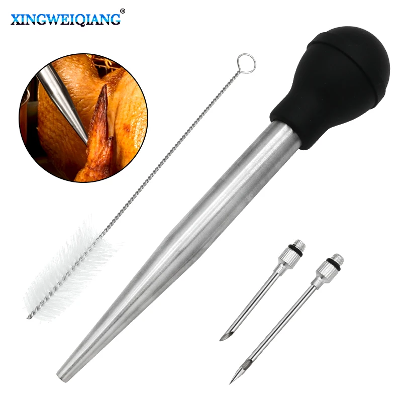 BBQ Meat Syringe Marinade Injector with Stainless Steel Needles Brush bbq grill accessories