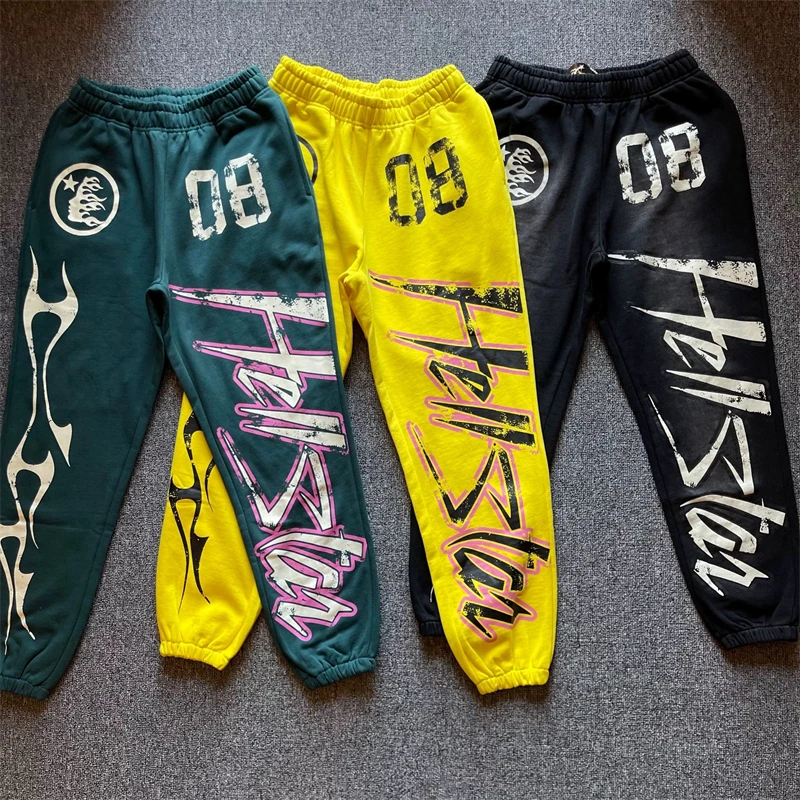 

23SS New Hellstar Studios Red Flare Sweatpants Men Women Patchwork Heavy Fabric Vintage Jogger Drawstring Pants Goth