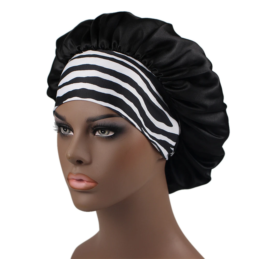 

Splice Milk Imitation Silk Wide Brim Satin Cloth Women Hair Hat Bonnet Elastic Band Headwear Hair Care Bonnet Nightcap For Women
