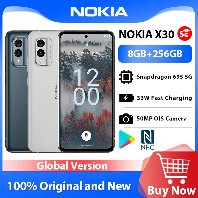 

Global Version Nokia X30 5G Smartphone 8GB 256GB eSIM NFC 50MP OIS Camera 6.43" FHD+ AMOLED Display Snapdragon 695 Android 12