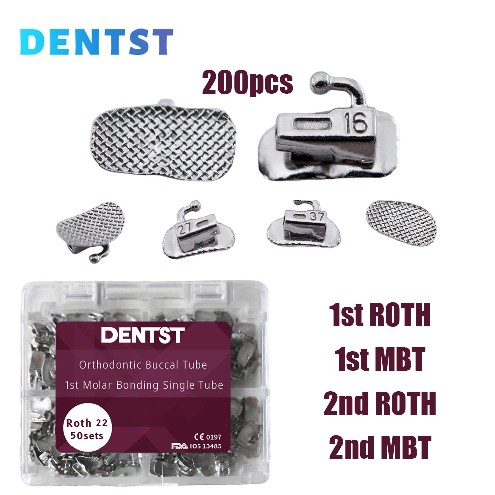 Dentst 50 Set/Scatola Ortodonzia Dentale 1St 2Nd Molare Bondable Buccal Tubes Base In Rete Non Convertibile Strumenti Singoli Roth Mbt 0.022