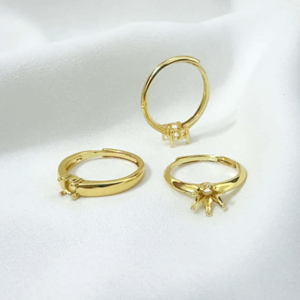 

Brass Adjustable Moissanite Ring Gold Plated Prong Claw Settings Semi Mount Engagement Ring Base For Diy Jewelry Making,3Pcs