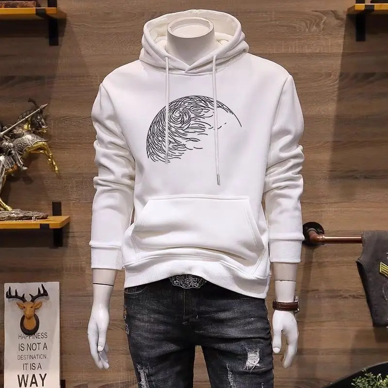 Fashion Printed Pockets Lace Up Hoodies Sweatshirts Men's Clothing 2024 Spring New Loose Casual Tops All-match Sweatshirts
