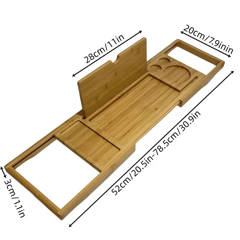 Bamboo Bathtub Caddy with Non-Slip Tray Extendable Spa Organizer for Tub/Wooden Bucket Waterproof Multi-Functional Bath Shelf