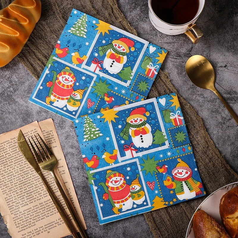 Colourful Christmas Snowman Printed Tissue Paper Christmas Party Children's Birthday Party Table Decoration Paper 20pcs/Pac