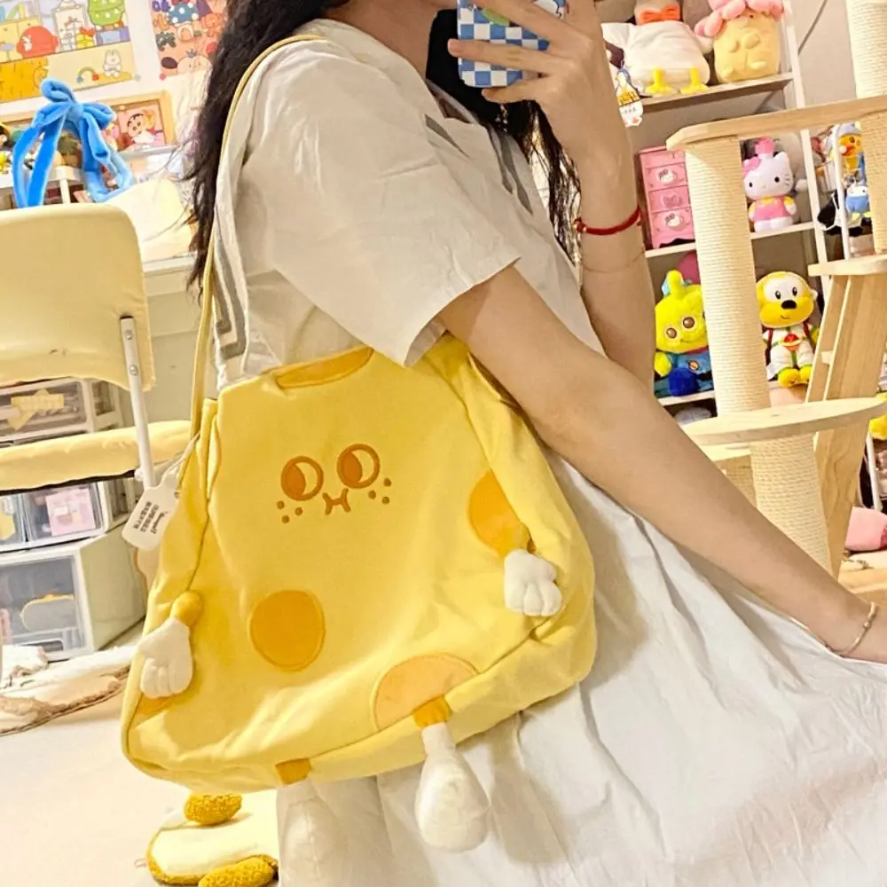 

Холщовая Сумка через плечо для девочки с изображением куклы сыра, милая сумка через плечо в Корейском стиле, маленькая сумка-мессенджер с изображением героев мультфильмов