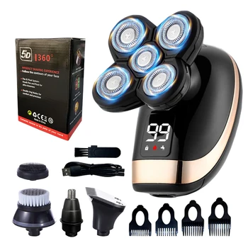 5 in 1 rasoio elettrico per uomo testa calva tagliacapelli naso trimmer 5D lama galleggiante testa da barba coltello rasoio ricaricabile 1