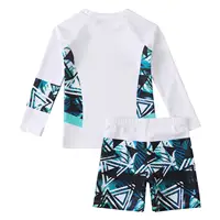 Little Boys Print Swimsuit Wetsuit Rash Guard Long Sleeve Top with Shorts Set Bathing Suit Swimwear Surfing Clothing Beachwear 4