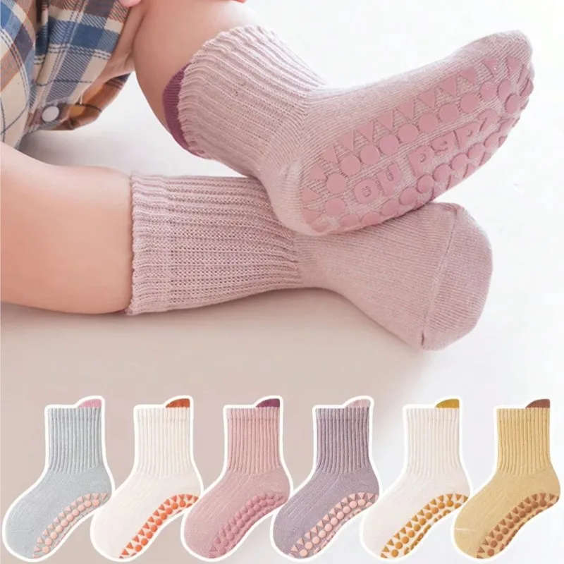 6 Pairs Pairs Baby Adorable Non Slip Floor Socks, Breathable Casual Socks for Boys and Girls Kids Indoor Activities