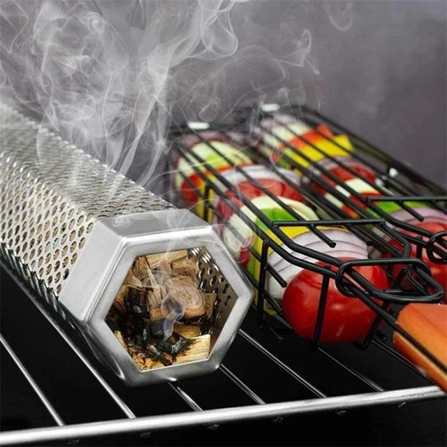 1 Darabos Hordozható Grillező Kosár Rozsdamentes Acél Újrahasznosítható Tartós Korróziógátló Fa Fogantyú Grill Nettó Kabob Konyha Bbq Szerszámok - Image 4