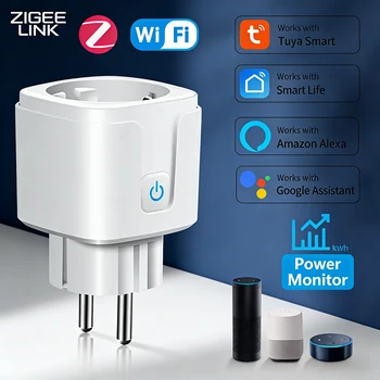 Tuya WiFi Zigbee Energy Monitoring Smart Plug EU 16A/20A Remote Timer Socket for Kitchen Home Appliance Works with Alexa Google