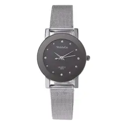 Womage Women's Watches Fashion Minimalism Watch Women White Dial Silver Mesh Band Quartz Wristwatches Ladies Watches Reloj Mujer